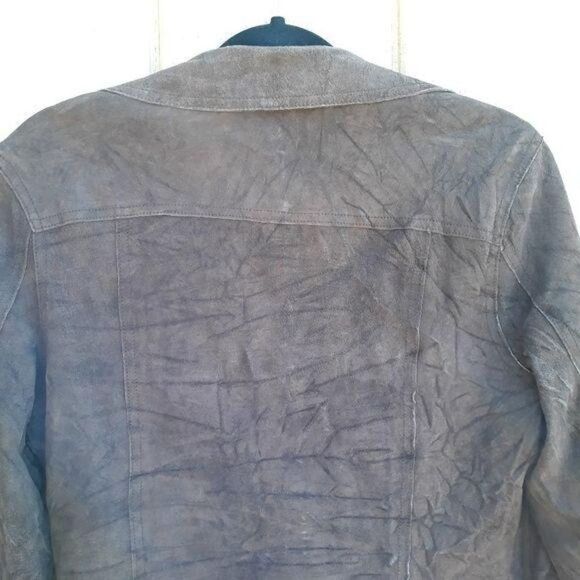 Isaac Mizrahi Leather Suede Jacket Moto Distressed Crinkle Textured Brown Sz M - Picture 10 of 14